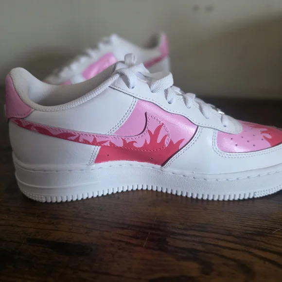 Custom Hand-Painted Nike Air Force 1 | Pink Flames | Size 8 - Picture 3 of 10